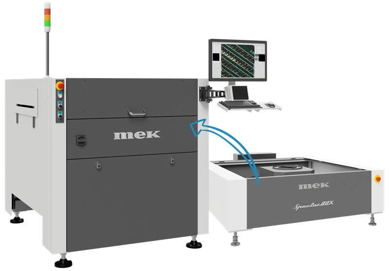 SpectorBOX X1 Fenix integration- right facing SpectorBOX modular 3D AOI system with Fenix mainframe integration